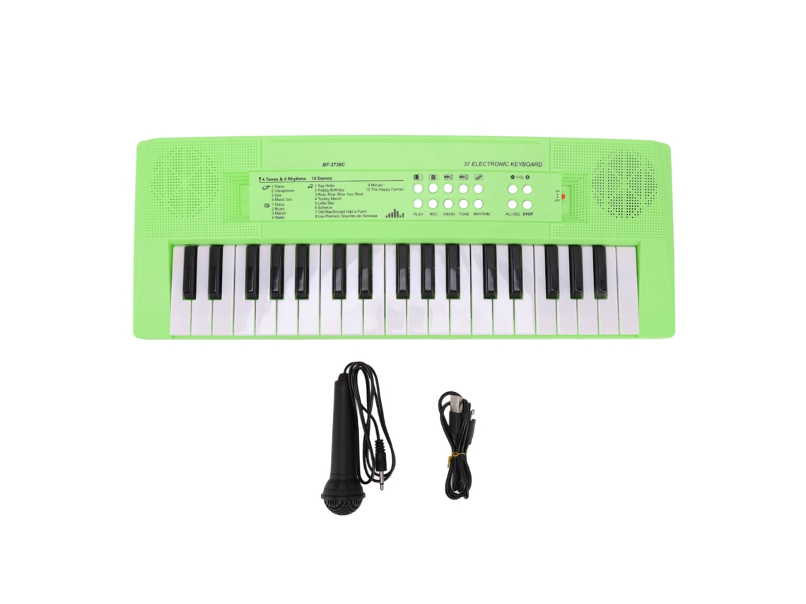 Primerox teclado Piano Eletrônico Infantil 37 Teclas com Microfone Educativo Brinquedo Verde