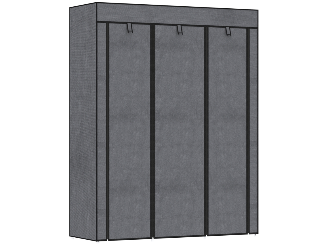 Roupeiro de tecido cinzento com 8 prateleiras, 2 barras, 125x43x162,5cm S/MARCA