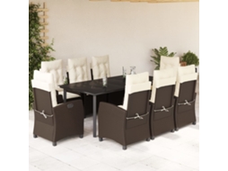 9 Pcs Conjunto Jantar P/ Jardim C/ Almofadões Vime Pe Marrom Dkd Home Decor