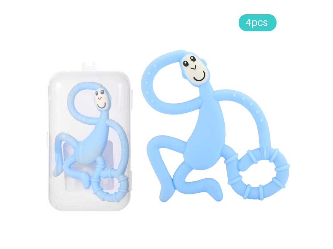 4 Peças Chupetas De Silicone Para Bebê Em Forma De Macaco Bonito Brinquedo De Mastigação Elástico Suave Azul