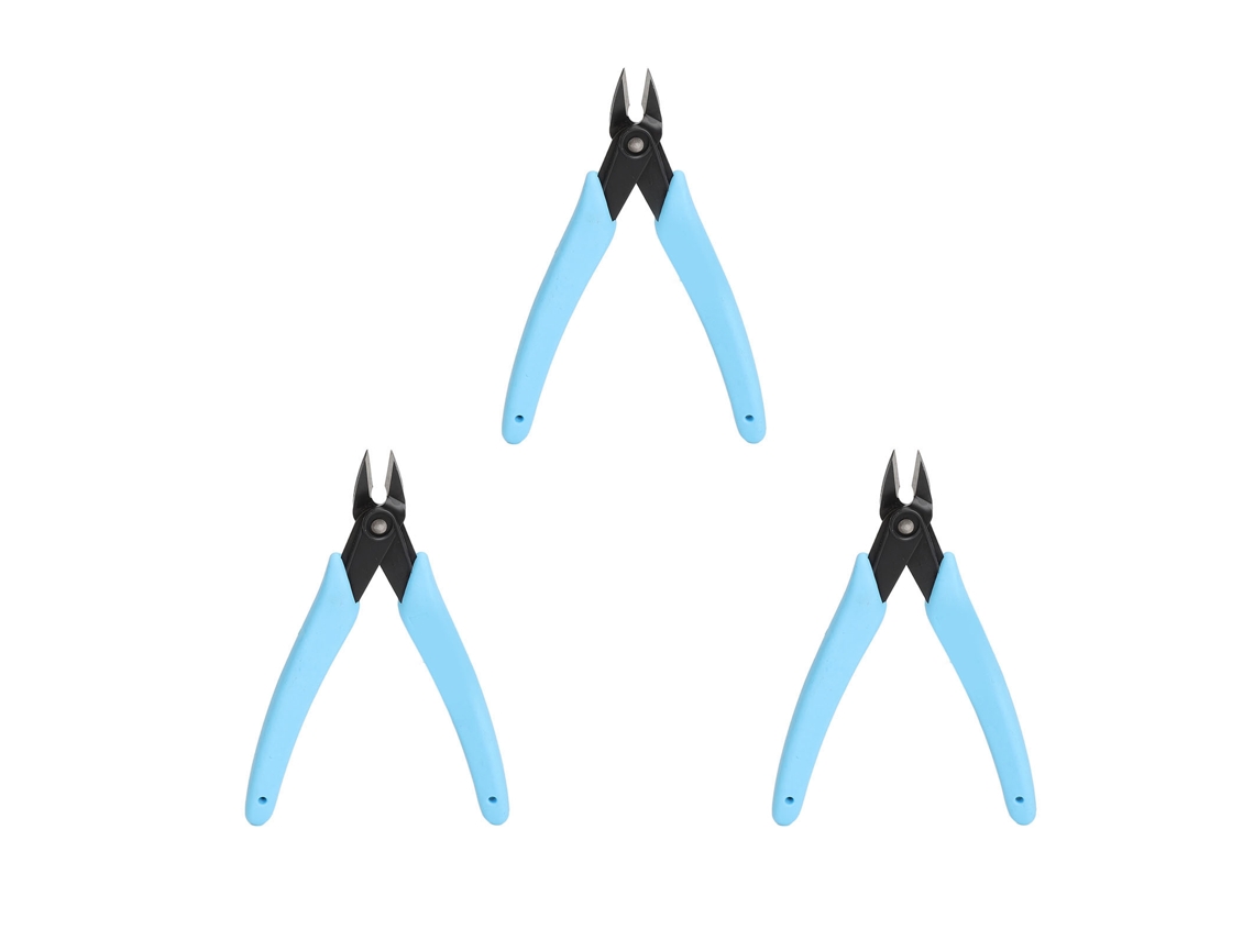 3pcs Cortador De Cutículas De Aço Inox Com Retorno Automático E Antiderrapante Para Unhas Azul