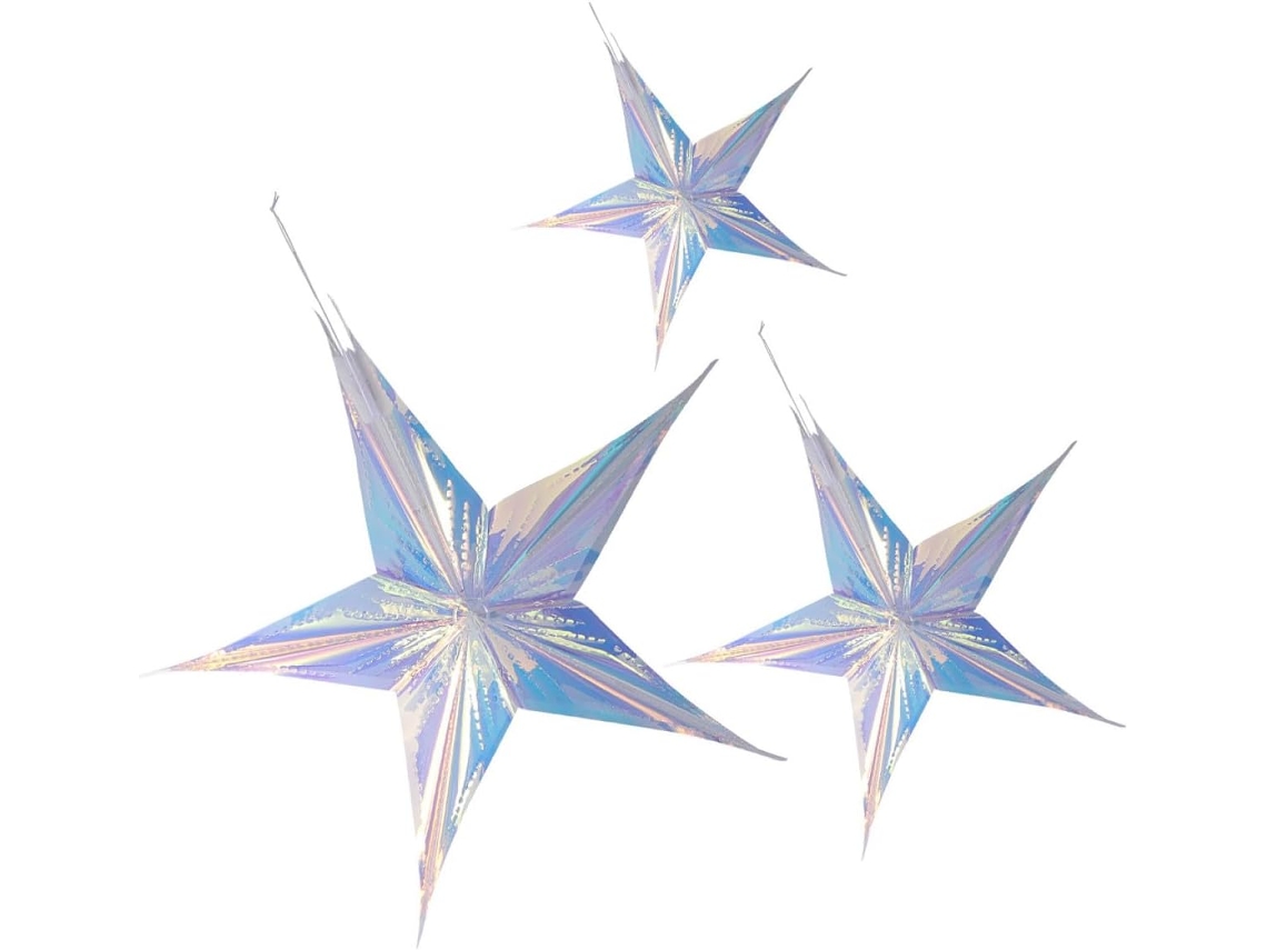 Conjunto De 3 Enfeites De Parede Em Forma De Estrela Em Pvc Iridescente, Ideais Para Pendurar E Decorar Aniversários.