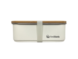 Lancheira Smikkels Tampa De Bambu Branca Aço Inoxidável 900ml