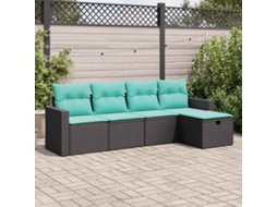 Vidaxl 5 Pcs Conjunto Sofás De Jardim Com Almofadões Vime Pe Preto