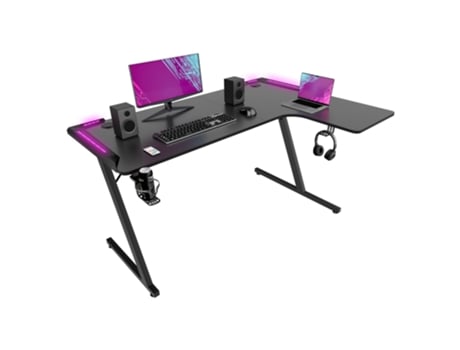 Mesa Gamer Shigeru em L 140x99x76 cm com LED em MDF e Metal Preto Frankystar