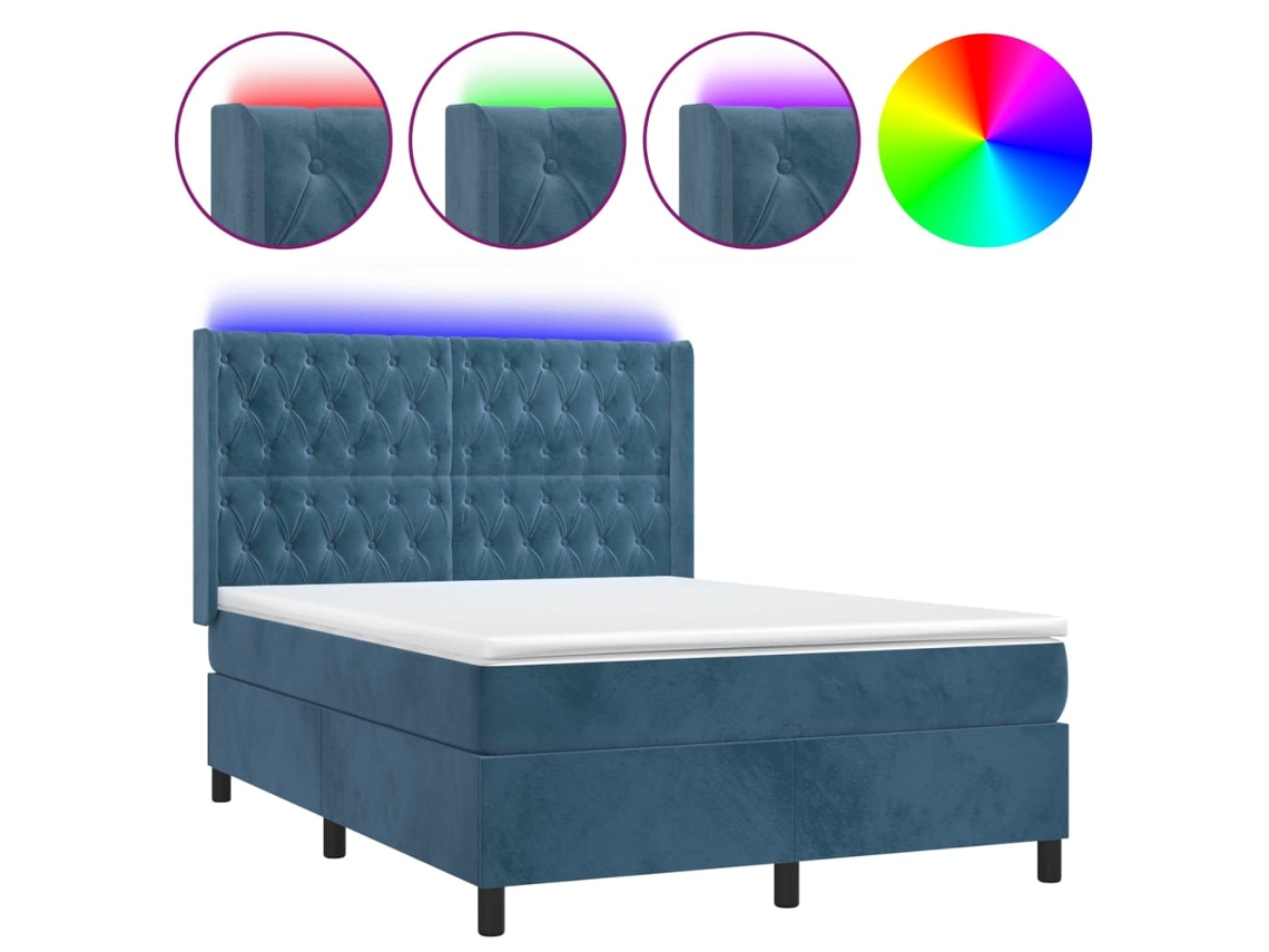 Box Spring Bed, Box Spring Beds Vidaxl Azul Veludo (140 X 200 Cm)