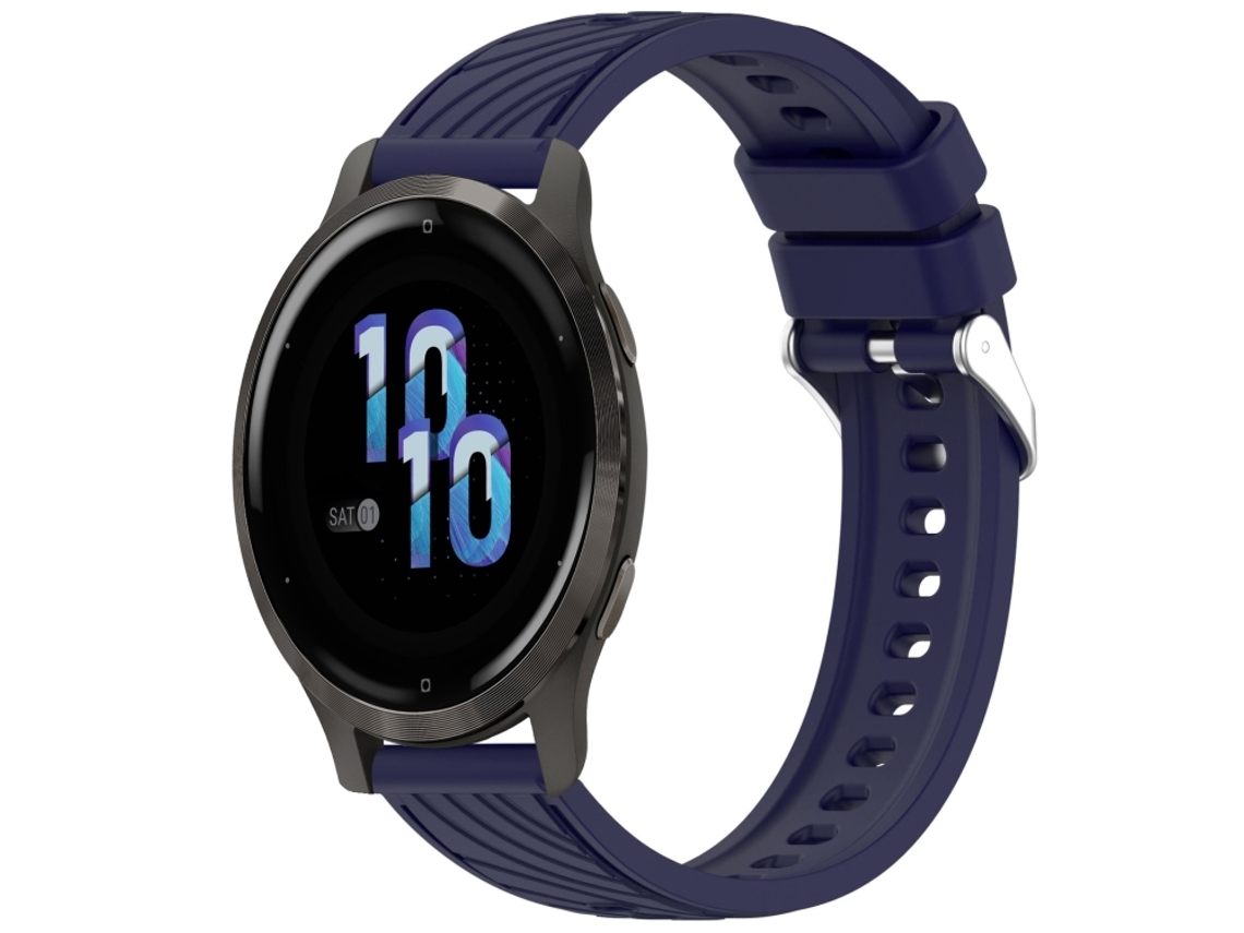 Bracelete para Garmin Venu 2s Silicone Textura Listrada com Fivela de Aço Prate Azul Meia Noite XIAOMOYU (18mm)