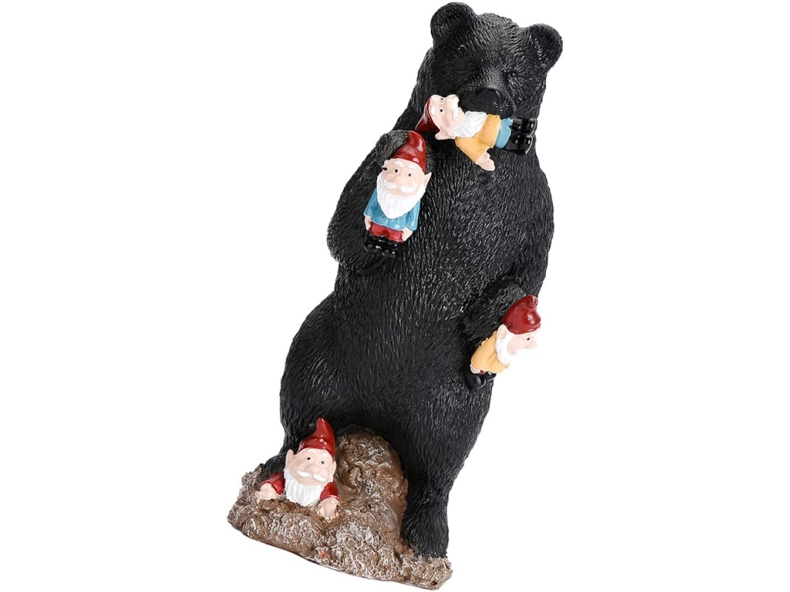 Engraçada Estatueta de Gnomo Representando um Urso Preto, Feita de Resina, para Decoração de Jardim, Escritório e Casa CHABERLU