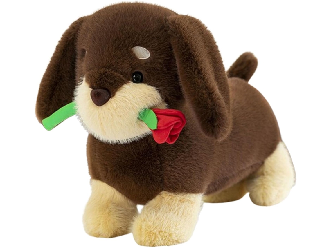 Cachorro Dachshund Pelúcia, Salsicha Pelúcia Macio Com Rosa,