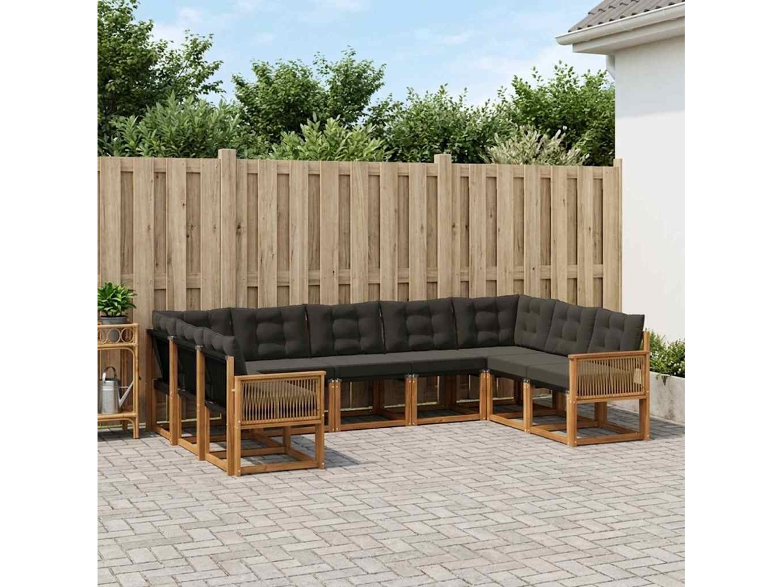 Vidaxl Conjunto De Sofás Para Exterior 9 Pcs Natural E Preto