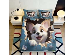 Conjunto de Cama com Estampa Cachorro em Microfibra Fronha 200x25cm