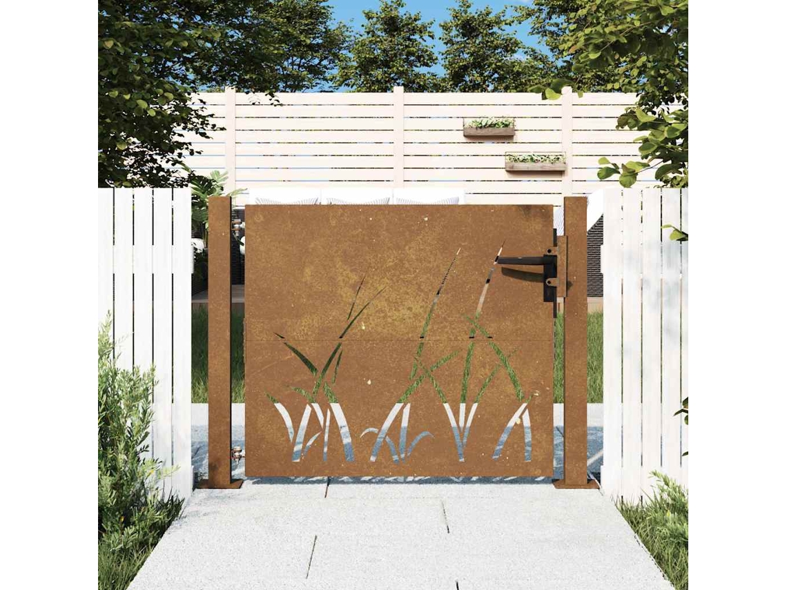 Vidaxl Portão De Jardim 100x100 Cm Em Aço Corten Com Design De Grama