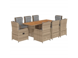Maison Exclusive - 9 Pcs Conjunto De Jantar P/ Jardim Com Almofadões Vime Pe Bege