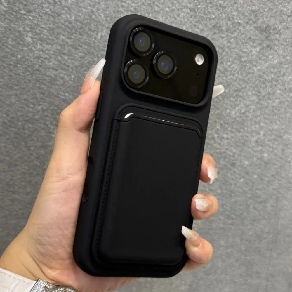 Capa De Celular Em Silicone Líquido Magnético (iphone 15 Pro Max, Preta) Com Carteira Magsafe Para Cartões.