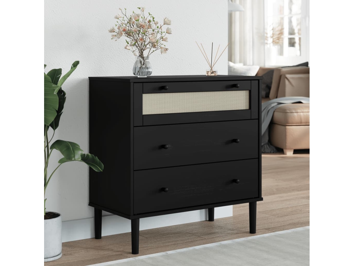 Vidaxl Armário De Gavetas Senja 80x40x80 Cm Pinho Maciço Preto