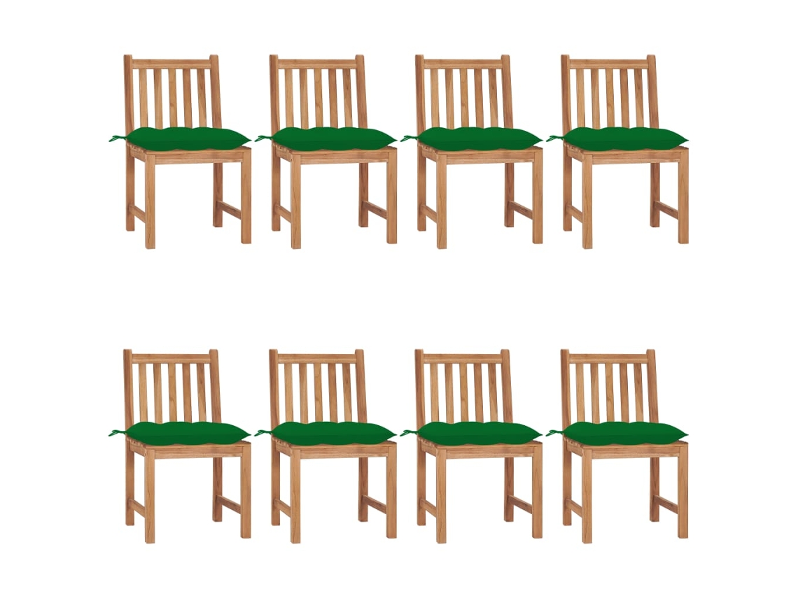 Vidaxl Cadeiras De Jardim 8 Pcs C/ Almofadões Madeira De Teca Maciça