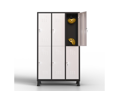 Cacifo Metálico com 6 Portas 180X97X40 Cm para a Sua Oficina Ou Escritório Cacifo Metálico com Fechadura Branco/Preto TWINTHINK