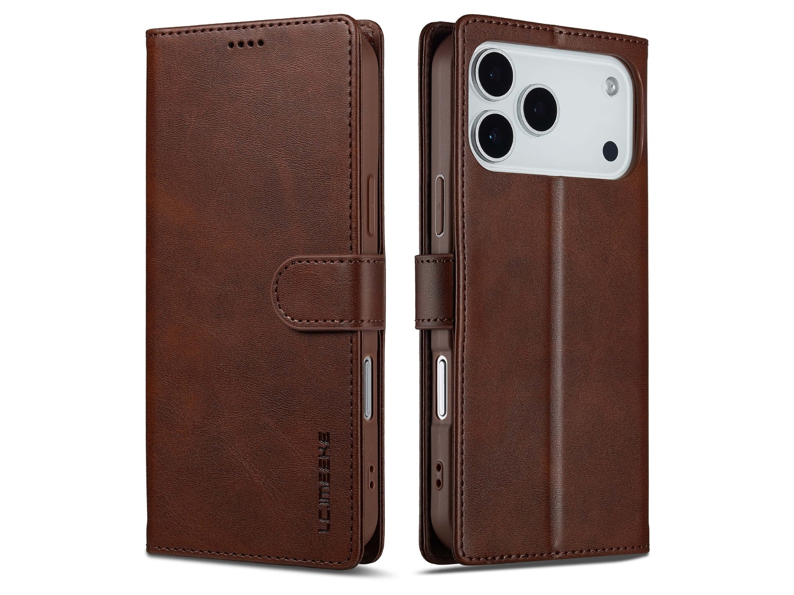 Capa De Couro Para Iphone 17 Pro Max - Marrom hk