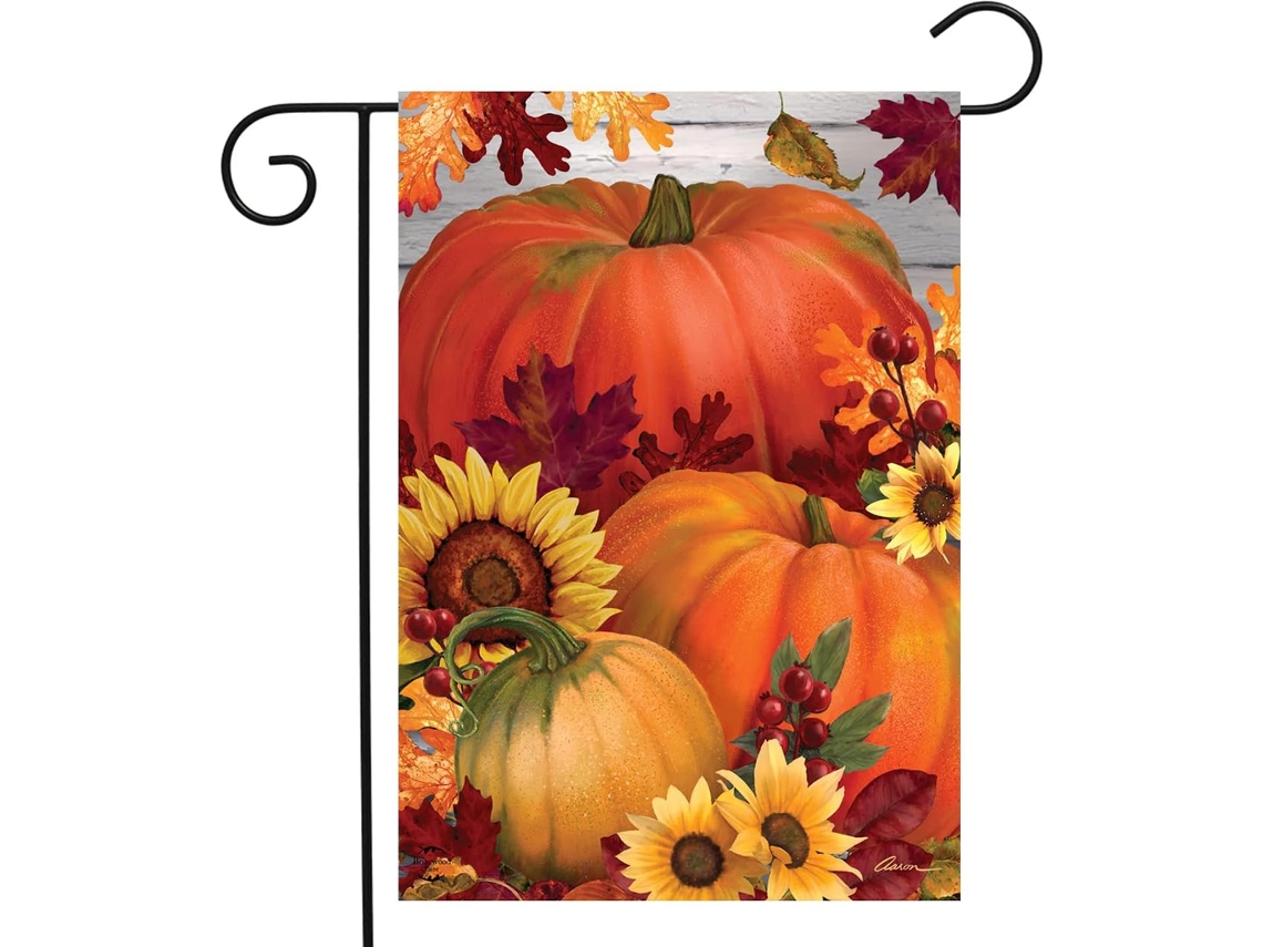 Bandeira de Jardim de Abóbora Vertical de 30X45 Cm Dupla Face Decoração de Outono com Pássaros NEVEANCE