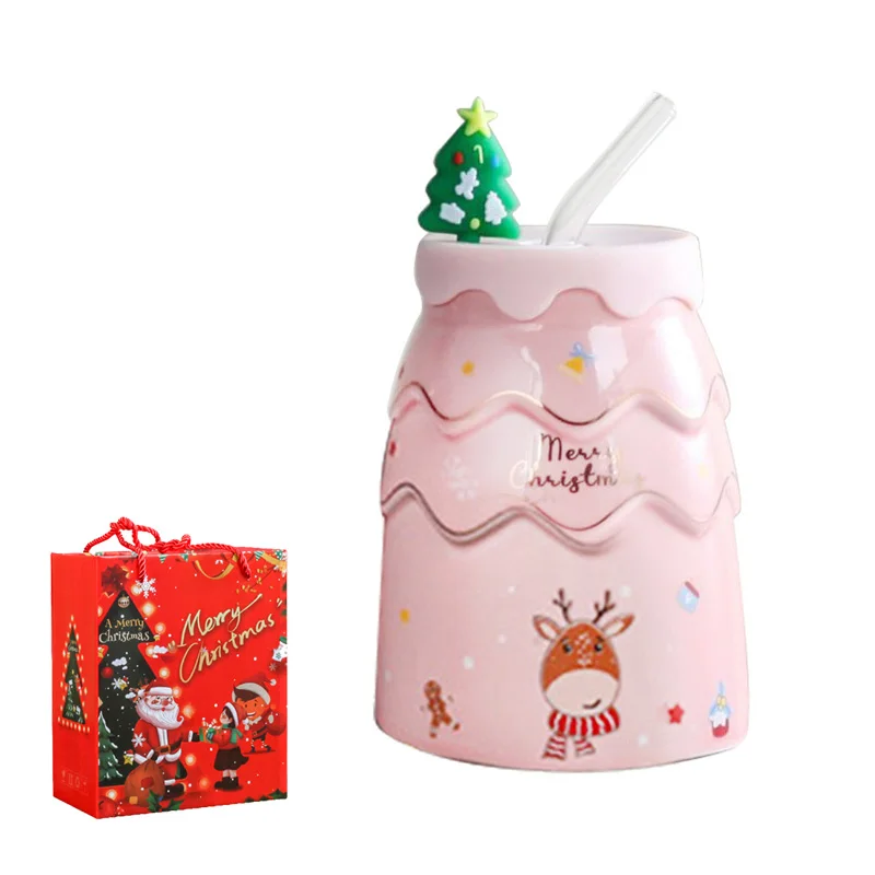 Caneca De Natal Criativa Em Formato De Árvore De Natal De Desenho Animado Com Papai Noel, Alce, Boneco De Neve E Relógio, Caneca D Aquaforge
