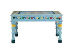 Mesa de Centro HARLANV1 Pintada à Mão Mangueira Maciça Azul