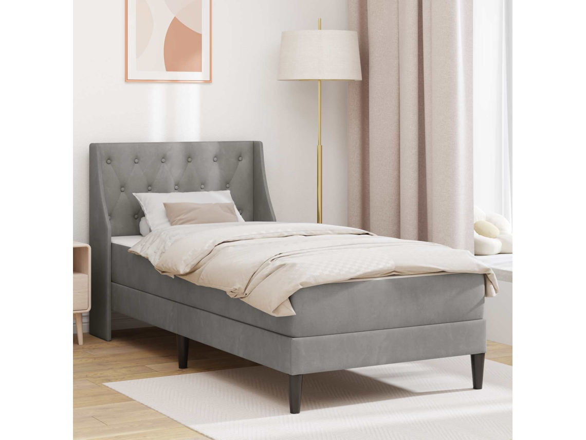 Vidaxl Estrutura De Cama Com Colchão Cinzento-claro 90 X 200 Cm Veludo