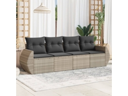 Vidaxl 4 Pcs Conj. Sofás Jardim C/ Almofadões Vime Pe Cinzento-claro