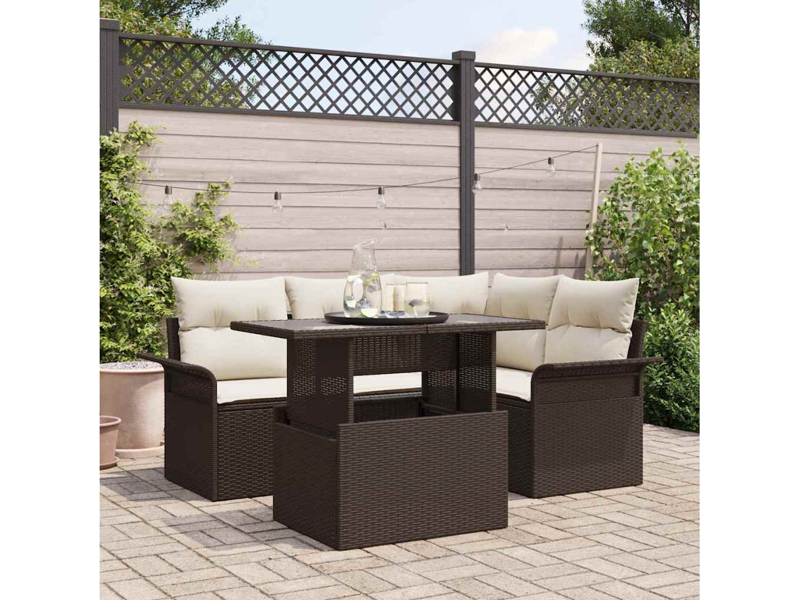 Vidaxl Conjunto De Sofá De Jardim 5 Pcs Castanho Rattan Sintético