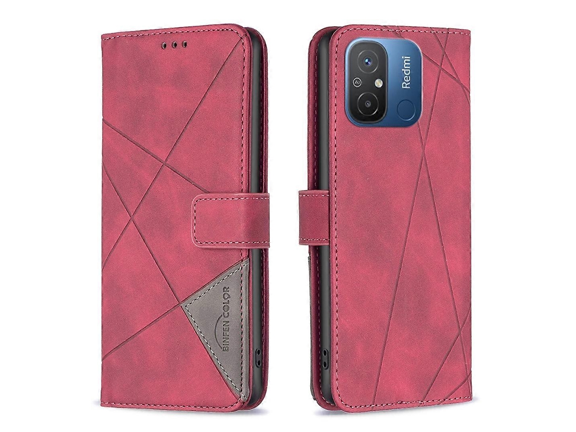 Capa De Celular Xiaomi Redmi 12c Com Fecho Magnético E Textura Em Losango, Feita De Couro.