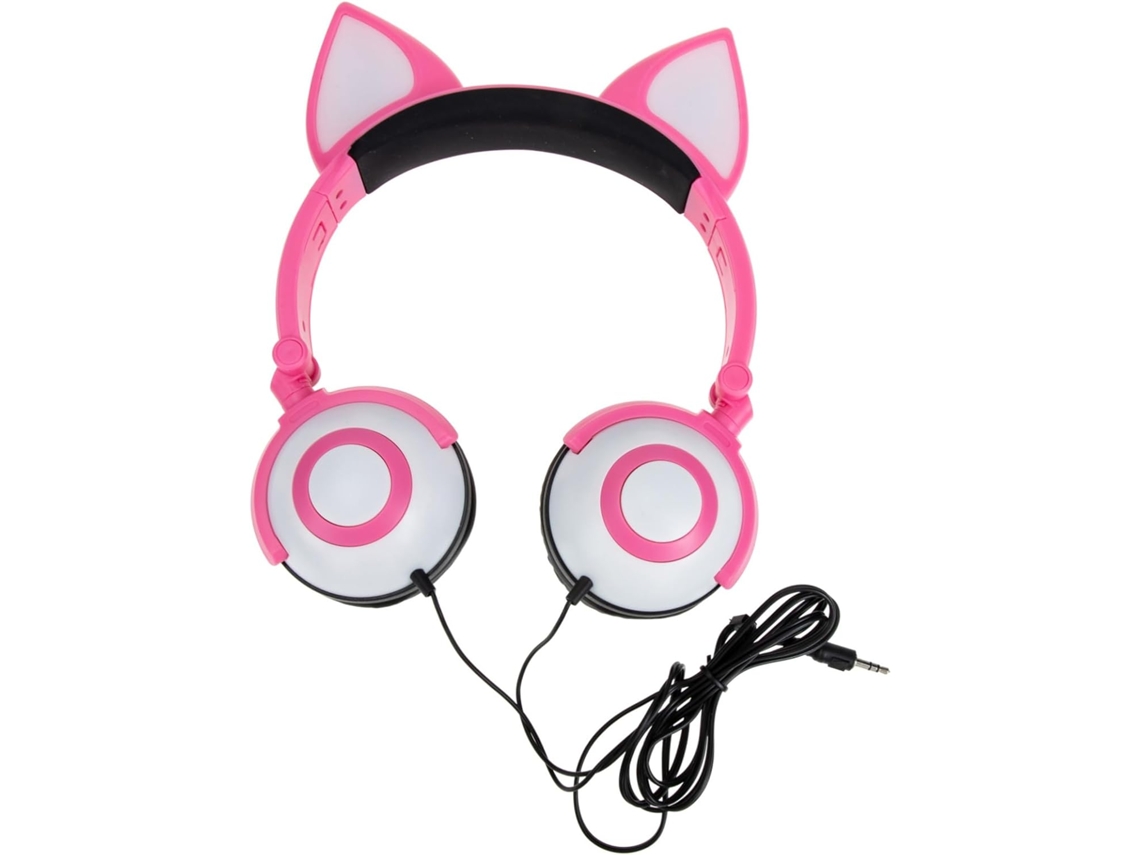 Fones De Ouvido Infantis Com Orelhas Gato, Luzes Led, Design Ergonômico E Material Em Pvc, Com Fio E Plugue De 3, 5mm