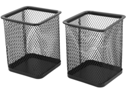 Porta Lápis de Metal Ruilogod com Desenho Retangular, Cor Preta, 2 Unidades