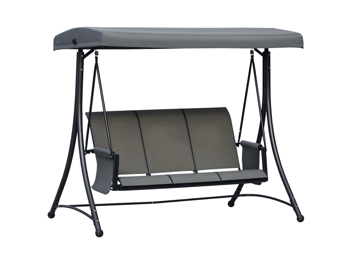 Balanço 3 Lugares com Bolso Lateral e Cobertura Ajustável, Suporta Até 300 Kg, Uso em Jardim e Terraço, 196 X 128 X 172cm, Cinza Escuro VERIDIA CUOM