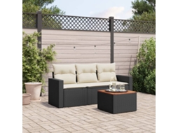 Vidaxl 4 Pcs Conjunto De Sofás Para Jardim C/ Almofadões Vime Pe Preto