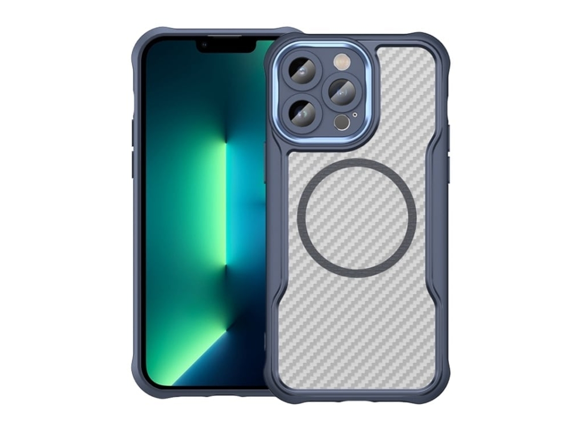 Capa Transparente Para Iphone 13 Pro Max - Textura De Fibra De Carbono - Magsafe