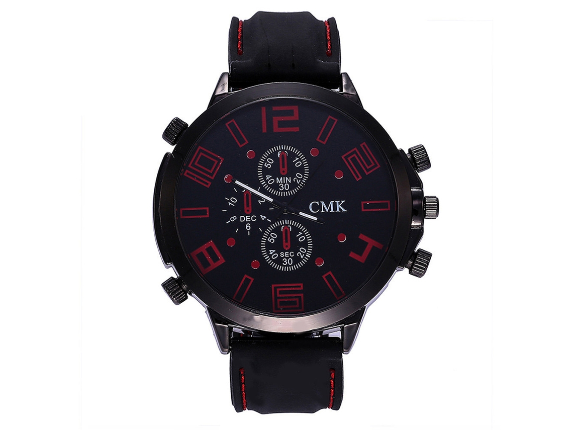 Relógio masculino CMK com pulseira de couro PU, mostrador grande e design moderno (vermelho)