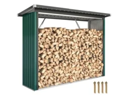 Abrigo para Lenha de Aço Galvanizado com Base Elevada e Teto Inclinado 213x66,5x150 Cm Cinzento Escuro