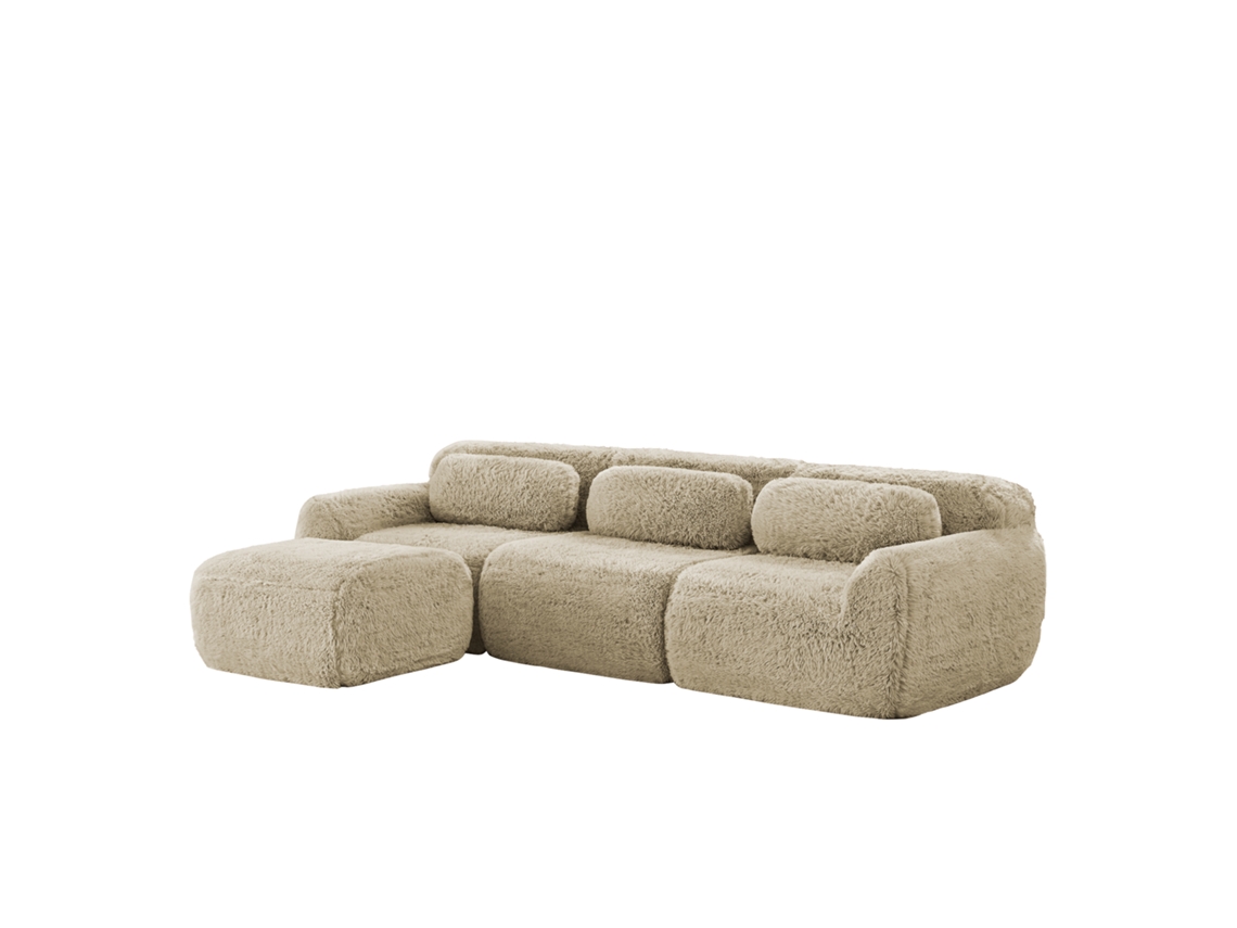 Sofá Modular Em L De Tecido Peludo, Sem Montagem, Com Almofadas Macias E Antiderrapantes, Ideal Para Sala E Quarto, Caqui Claro.