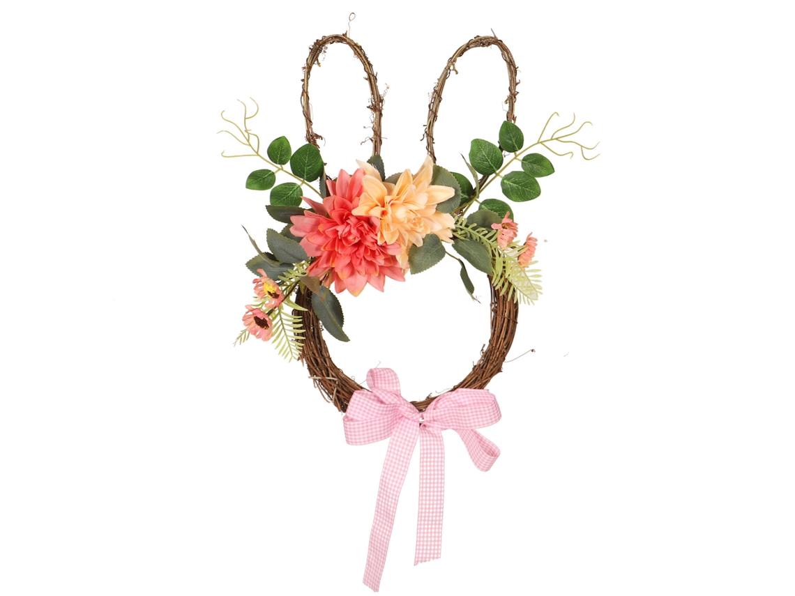 Laxiscreed Coroa De Rato Com Flores De Rattan, Laços E Borboletas Para Páscoa, 1 Peça
