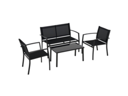 Conjunto de Móveis Jardim Conjunto 4 Peças com 2 Poltronas 1 Sofá 2 Lugares e Mesa Centro Tampo Vidro Preto LAMAISON