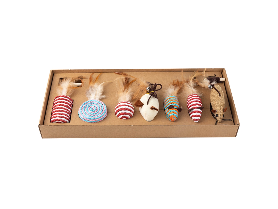 Conjunto de 7 Brinquedos para Gatos Vara com Pena Artificial Simulation Rato Feather Teaser Wand Pet Supplies | S/MARCA