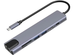 Hub Usb-c 8 Em 1 Com Hdmi 4k, Ethernet Rj45, Leitor De Cartão Sd/tf,