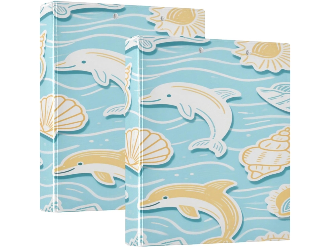 Pasta De Escritório Azul Estilo Golfinho Verão, 3 Argolas De 1, 5 Polegadas Com Bolsos Internos, Pacote Com 1 2, 200 Folhas
