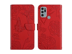 Capa De Celular Em Couro Sintético Com Textura De Borboleta E Peônia Para Motorola Moto G60s