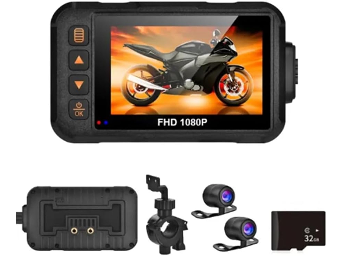Kit de Câmera À Prova D'água para Motocicleta com Dvr 1080p, Câmera Veicular, Gravador de Vídeo e Tela de 3 Polegadas. SFUSHOS