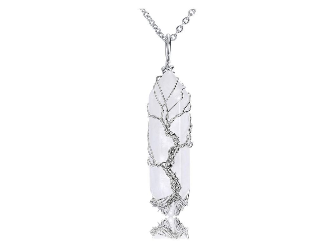 Colar Árvore da Vida em Cristal Natural Prateado (Quartzo Transparente) 2026