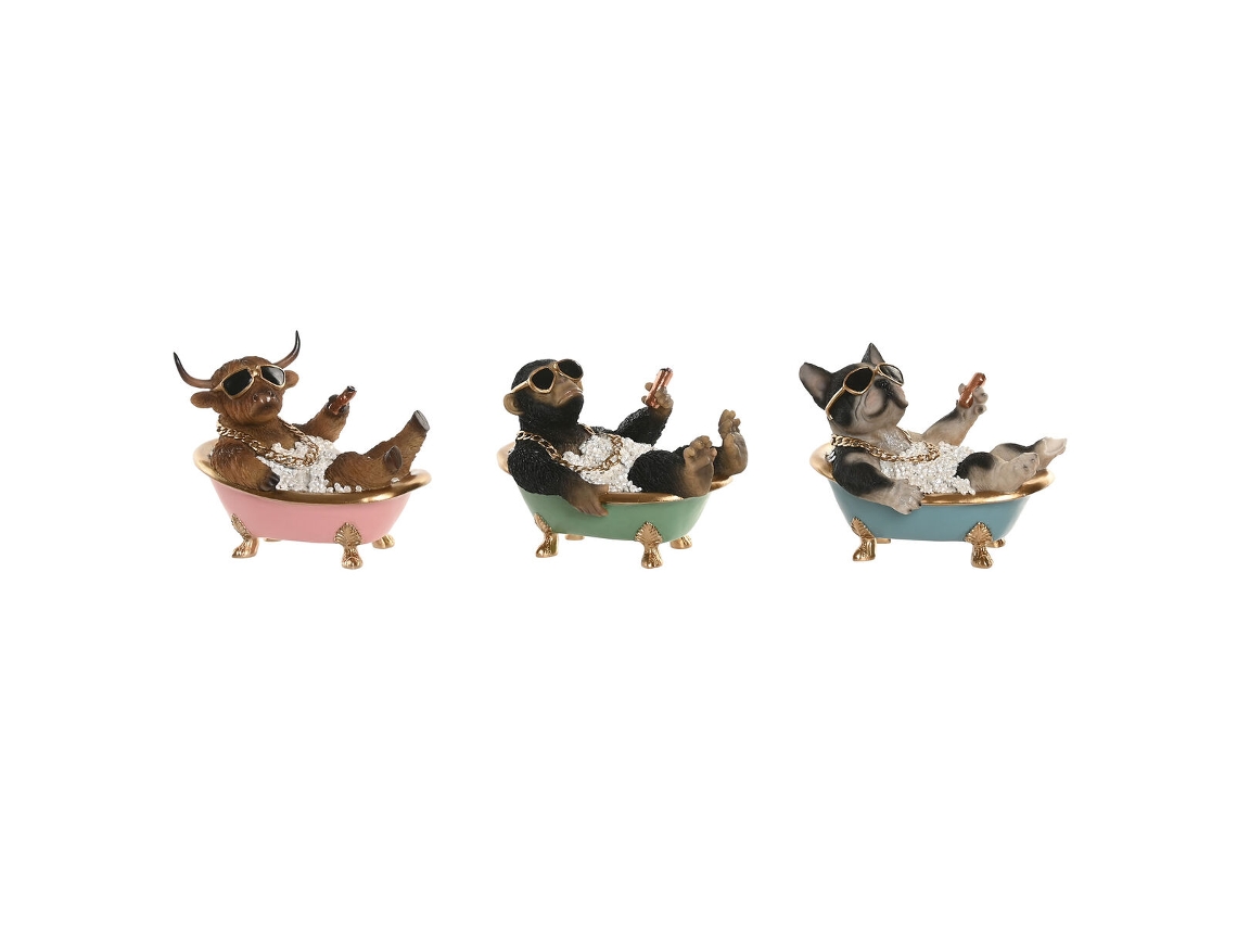 Figura Decorativa Home Esprit Preto Multicolor 20 X 14,5 X 15,5 Cm (3 Unidades)