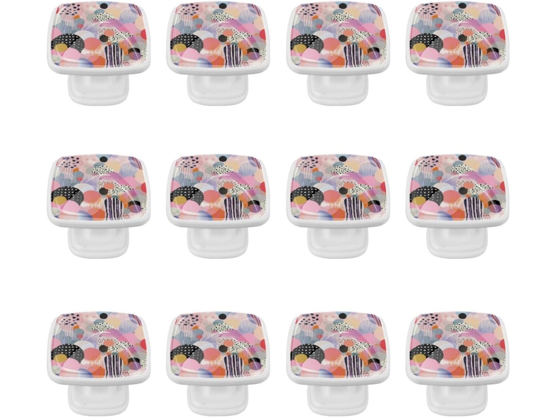 Puxadores E Maçanetas Quadradas Para Armários De Cozinha, Conjunto De 12 Peças, Estampa Abstrata De Bolinhas Coloridas