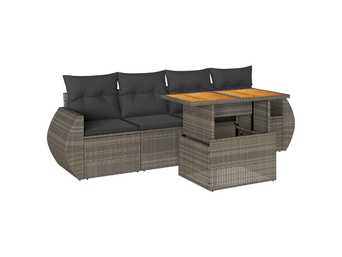 Conjunto de 5 Sofás de Jardim com Almofadões Vime Pe Cinzento MAISON EXCLUSIVE (5 pcs)