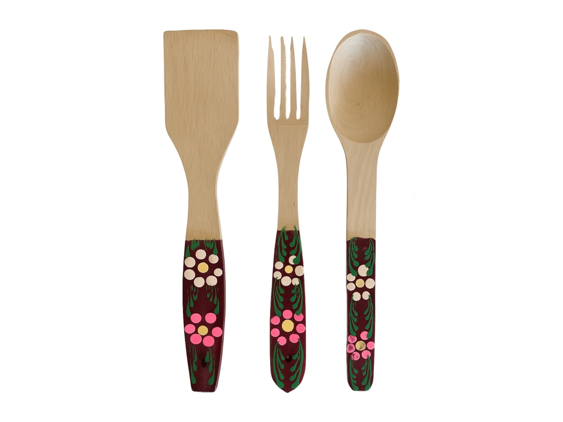 Peças Utensílios De Madeira Desenhados À Mão Souvenirs Colher Garfo Palette - Design Tradicional Pode Ser Usado Em Contato Com Alimentos