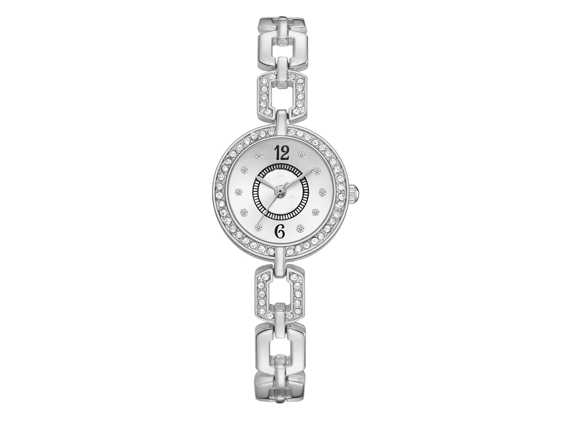 Relógio de Pulso Feminino de Liga Simples com Mostrador Redondo e Quartzo Prata+branco